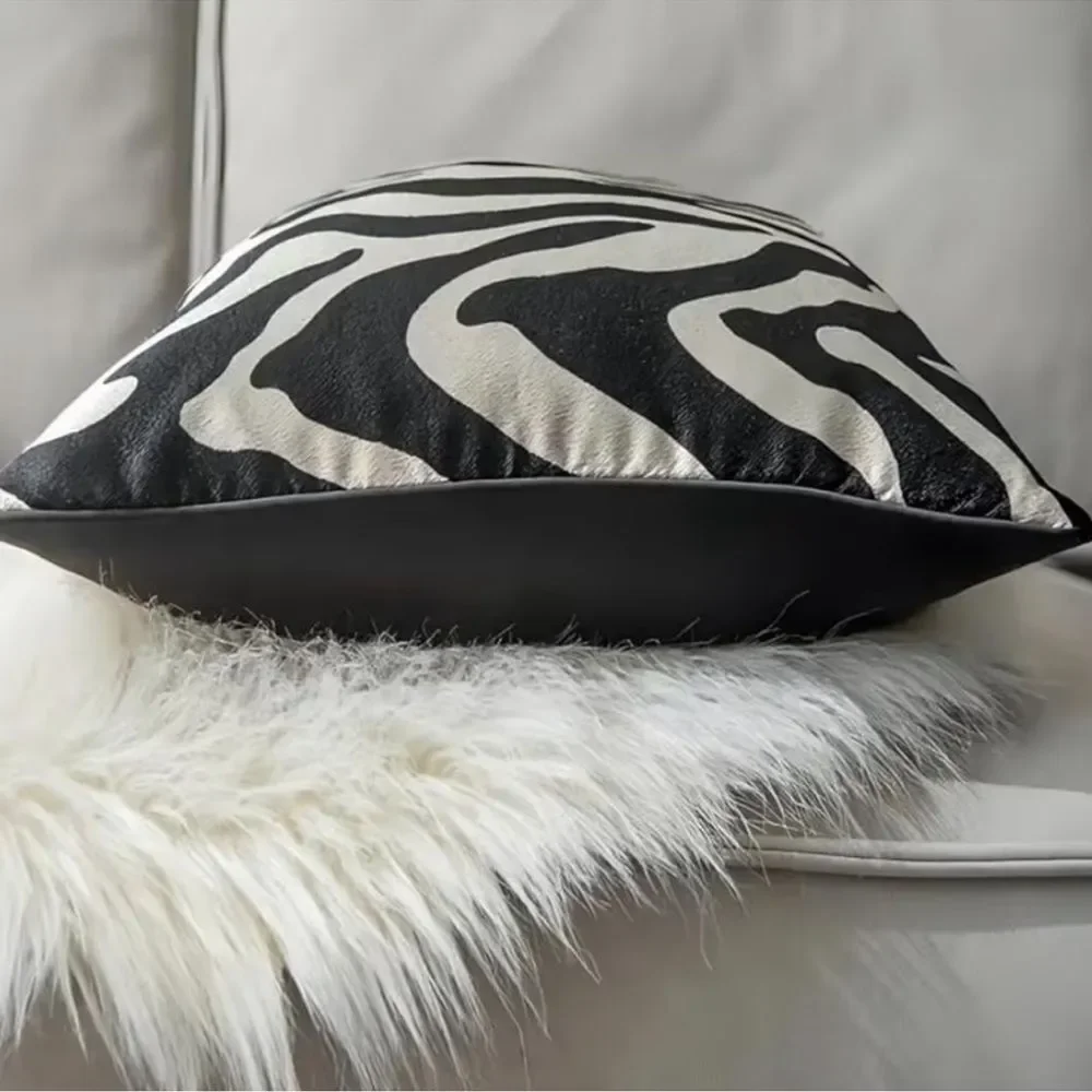 🆕 ZG Style Zebra Pillow Cover Sham Animal Print Euro Square 24” Modern Glam NEW